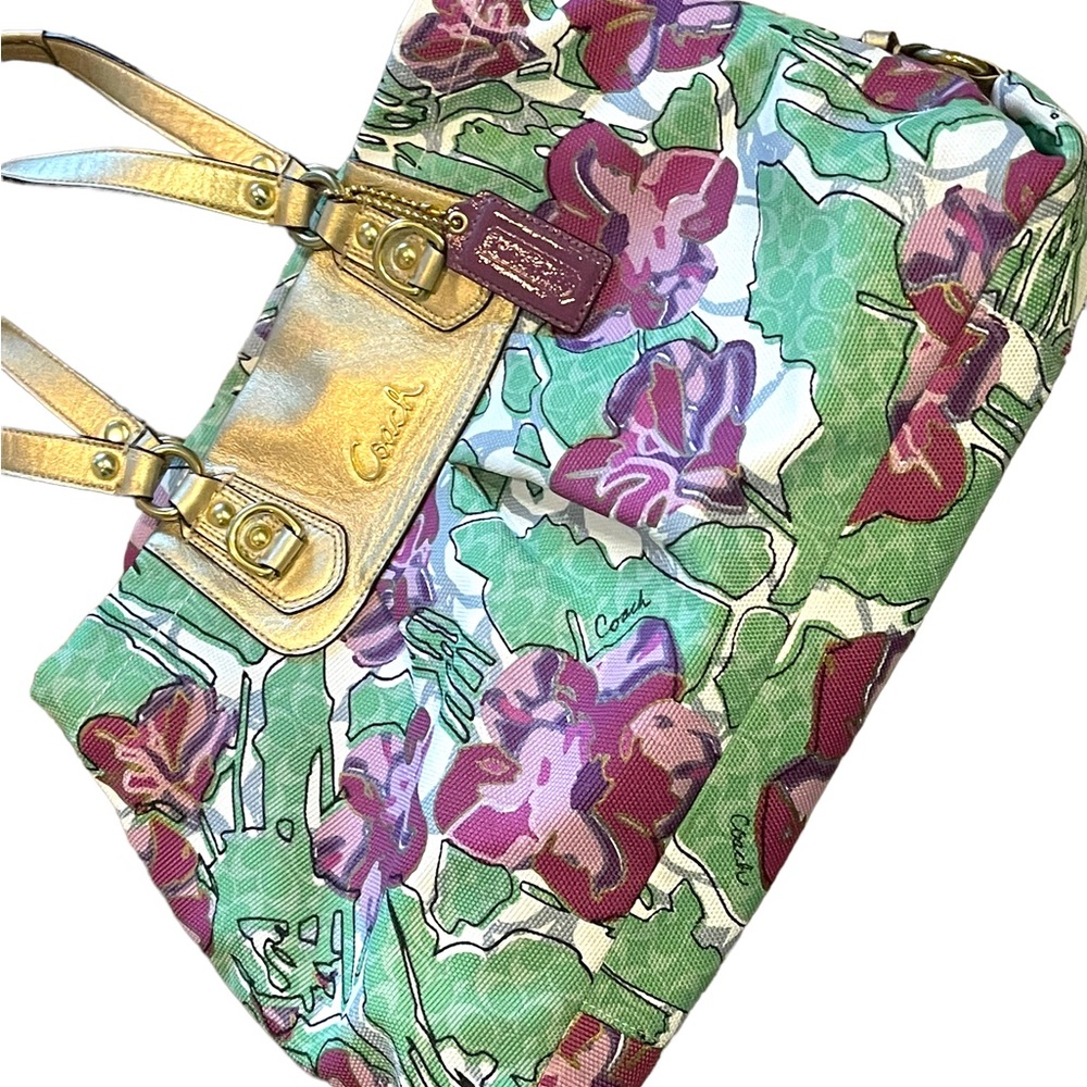 NWOT Gold metalic Flower Floral COACH Bag F16259 - Picture 3 of 6